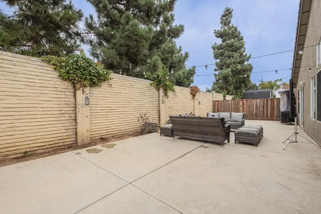 a view of a terrace with a bench