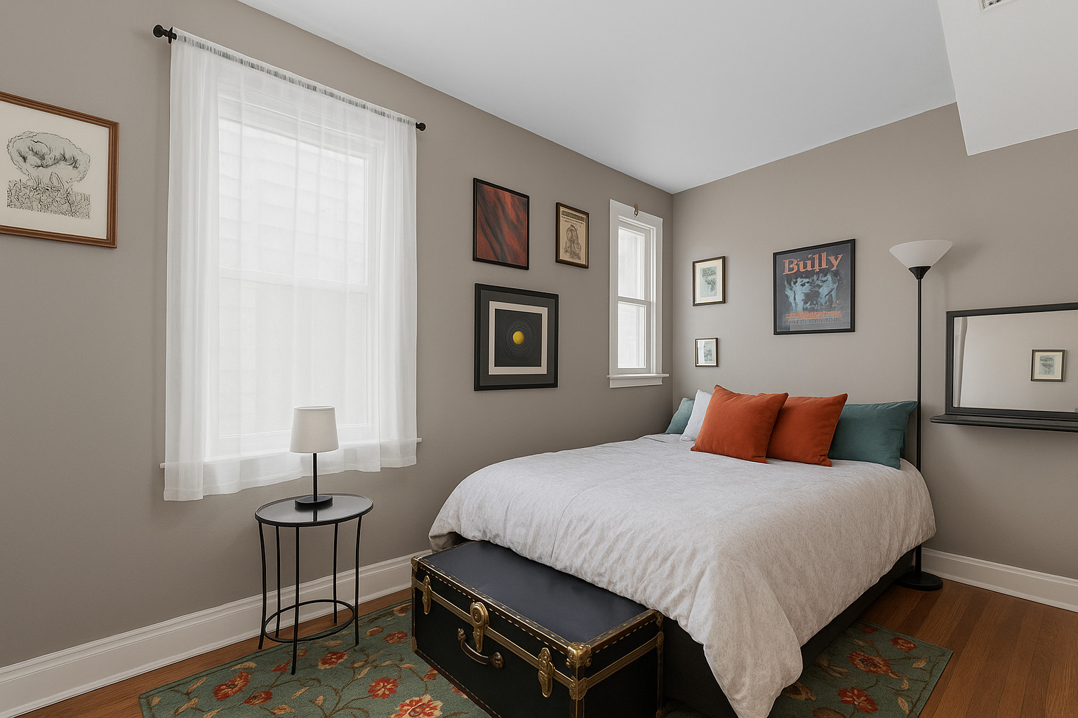 2703 North Ridgeway Avenue, Unit 2 Chicago, IL 60647 - Photo 3 of 9 a bedroom with a bed a wall painting and a window