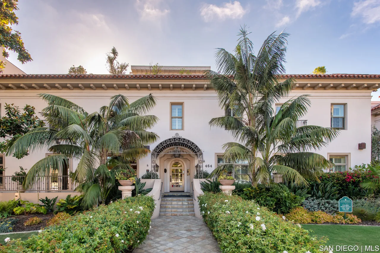464 Prospect Street, Unit PH5 La Jolla, CA 92037 - Photo 21 of 28 a front view of a house with garden and plants