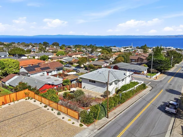a city view with tall buildings