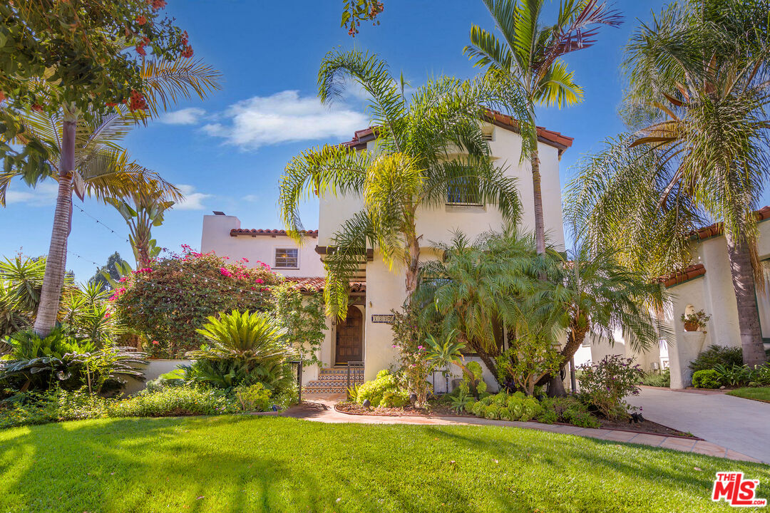 a view of a palm trees in front of a house
