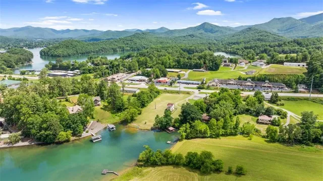 a view of a city with mountains in the background