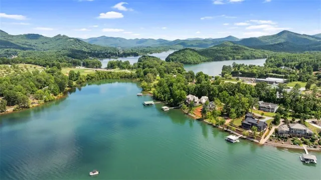 a view of a lake with houses