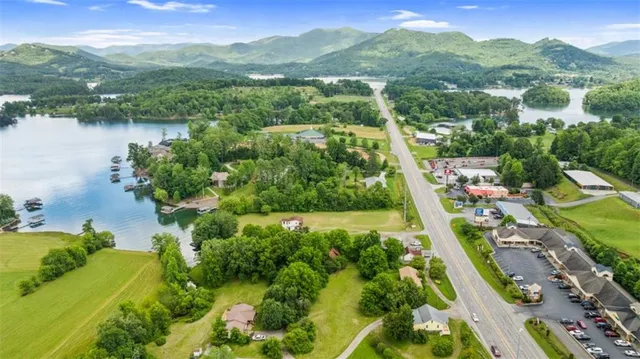 a view of a city with a lake