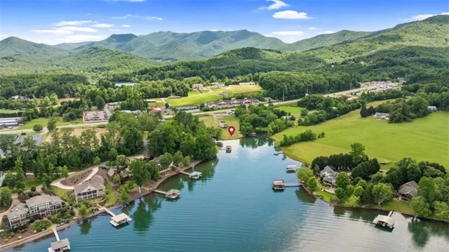 a view of a lake with a mountain in the background