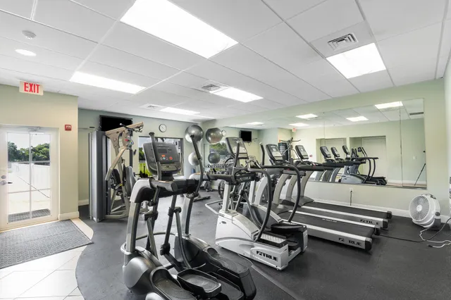 a view of a room with gym equipment