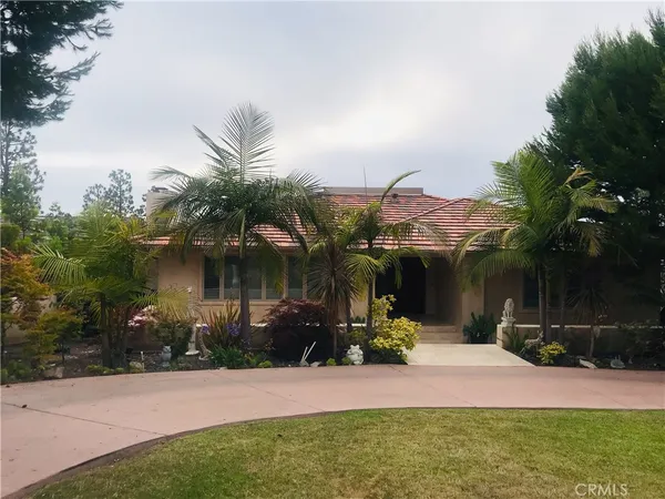 a front view of house with yard and green space