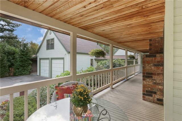 a porch with seating space