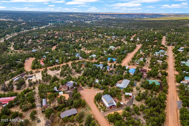 an aerial view of residential houses with city view