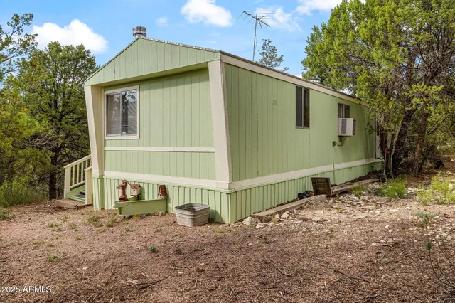 a view of a house with backyard and trees