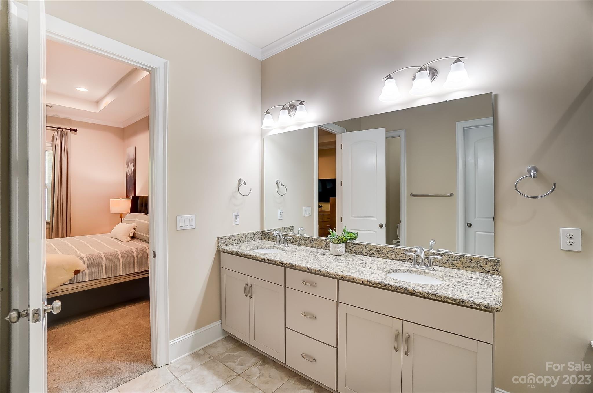 1494 Afton Way Fort Mill, SC 29708 - Photo 23 of 47 a en suite bathroom with a granite countertop double vanity sink and mirror