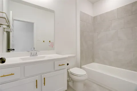 a bathroom with a toilet a sink a mirror and bathtub