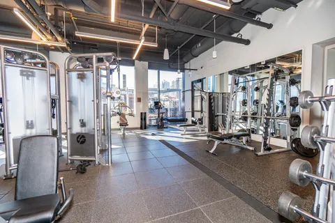 a view of a room with gym equipment
