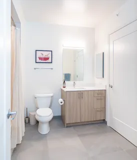 a bathroom with a sink mirror vanity and a toilet