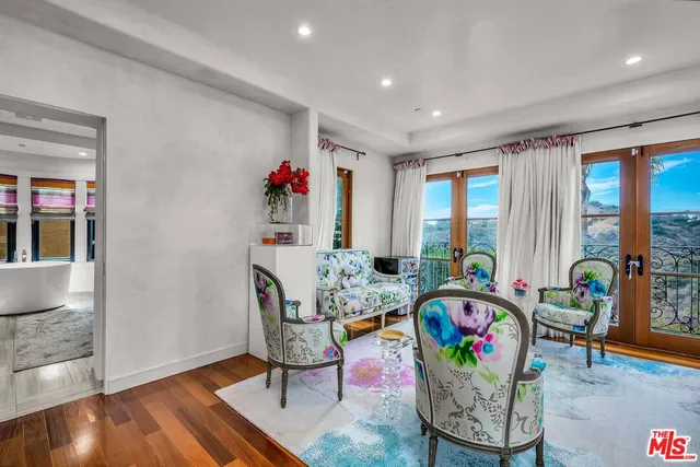 a view of a terrace with a garden