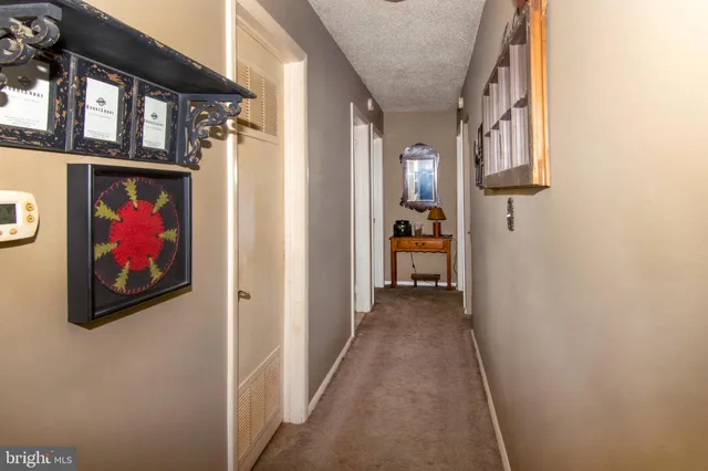 a view of a hallway with wooden floor and windows