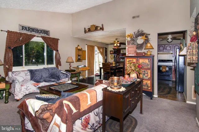 a living room with furniture a lamp and a fireplace