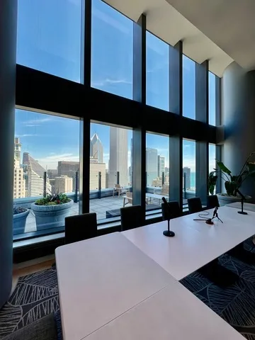 a living room with large window