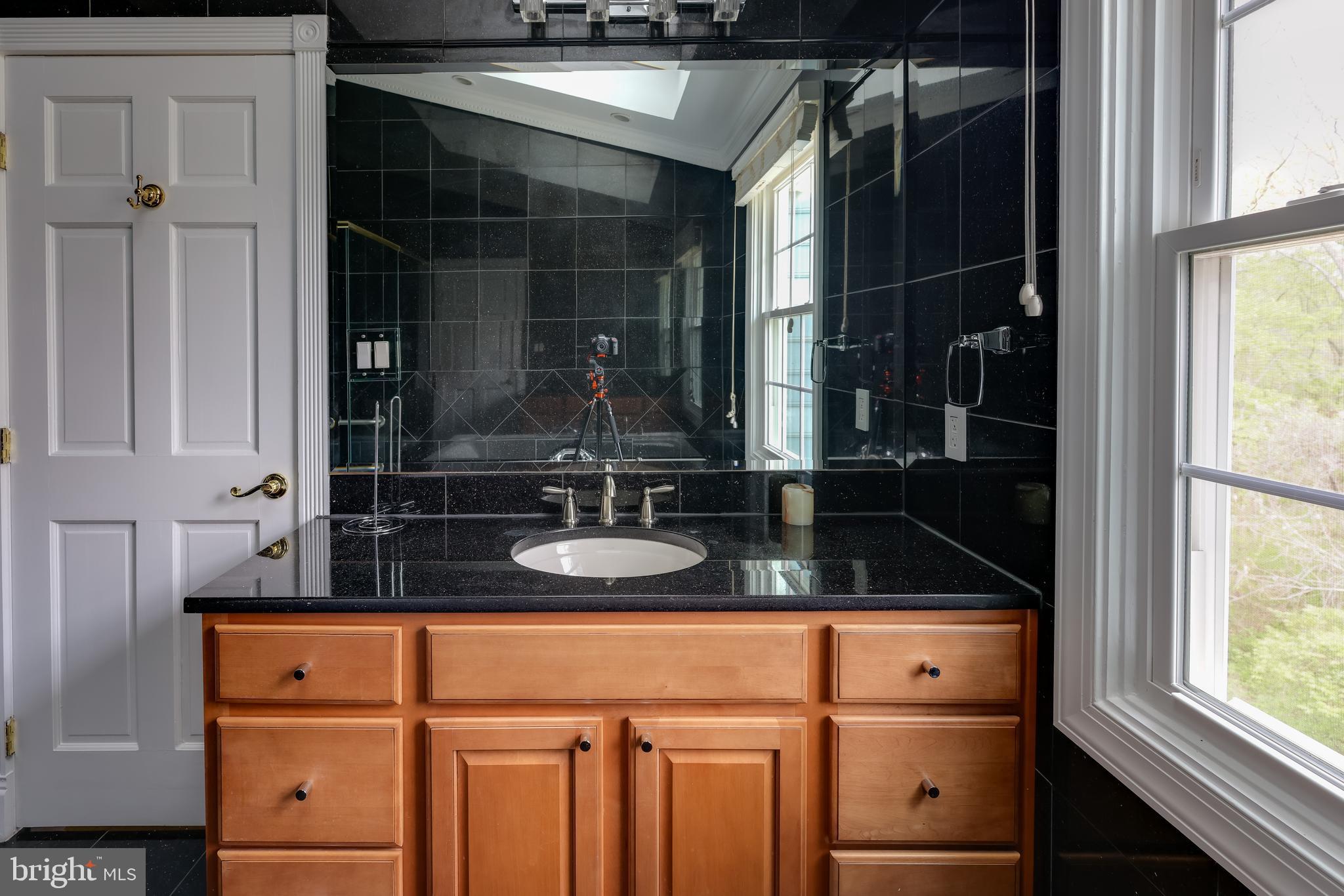43440 Postrail Square Ashburn, VA 20147 - Photo 26 of 44 a bathroom with a granite countertop sink a mirror and shower