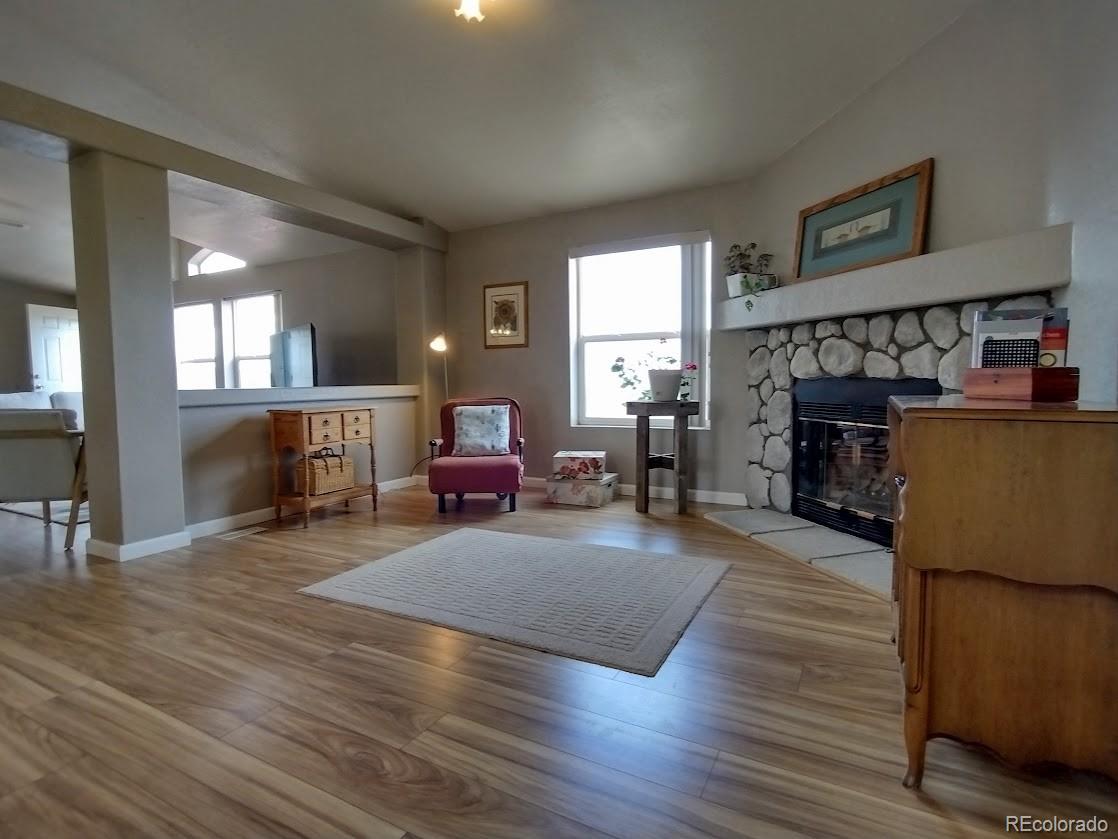 10421 West Lane Rye, CO 81069 - Photo 6 of 34 a living room with furniture a fireplace and a wooden floor