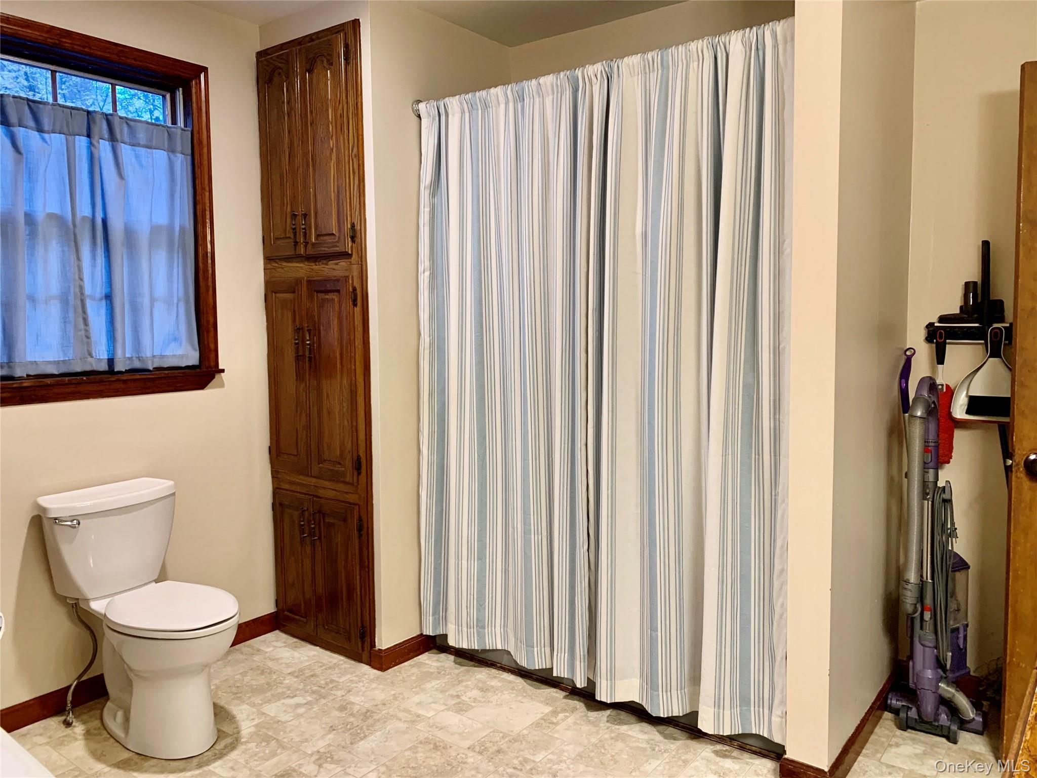 1 Library Road Tuxedo Park, NY 10987 - Photo 19 of 28 a bathroom with a toilet and a shower curtain