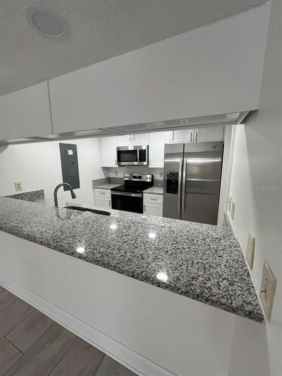 2220 Burnway Road, Unit 2220 Haines City, FL 33844 - Photo 10 of 16 a kitchen with granite countertop a refrigerator and a sink