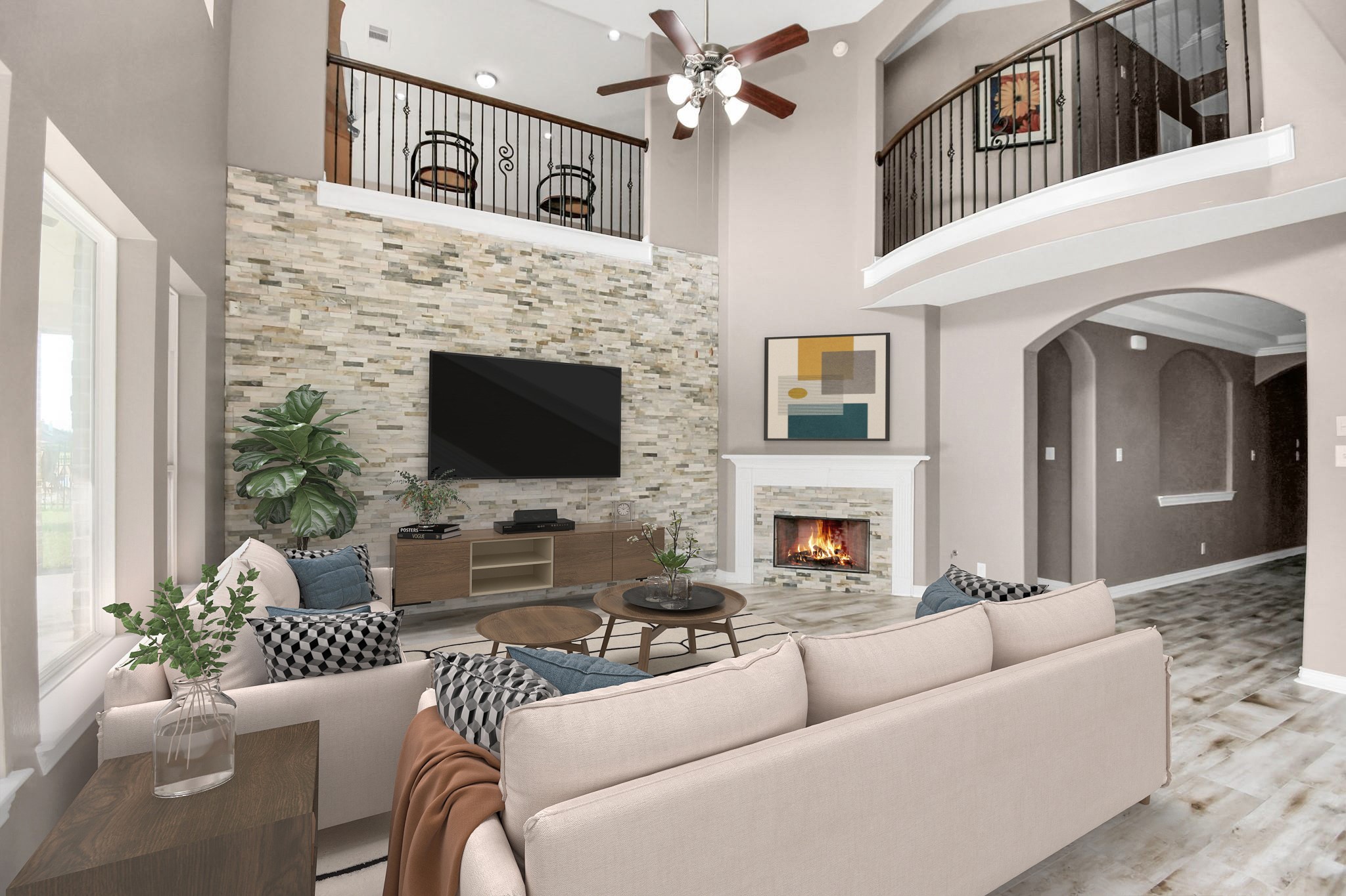 9511 Emerald Lakes Drive Rosharon, TX 77583 - Photo 9 of 38 a living room with furniture fireplace and a flat screen tv