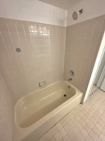 a bathroom with a bathtub