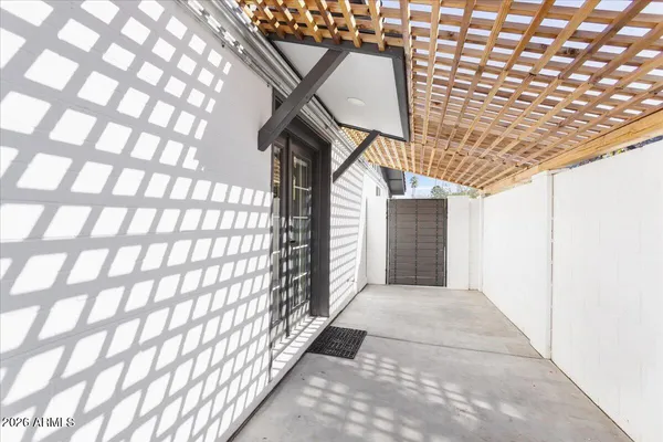 a view of a garden with a slide