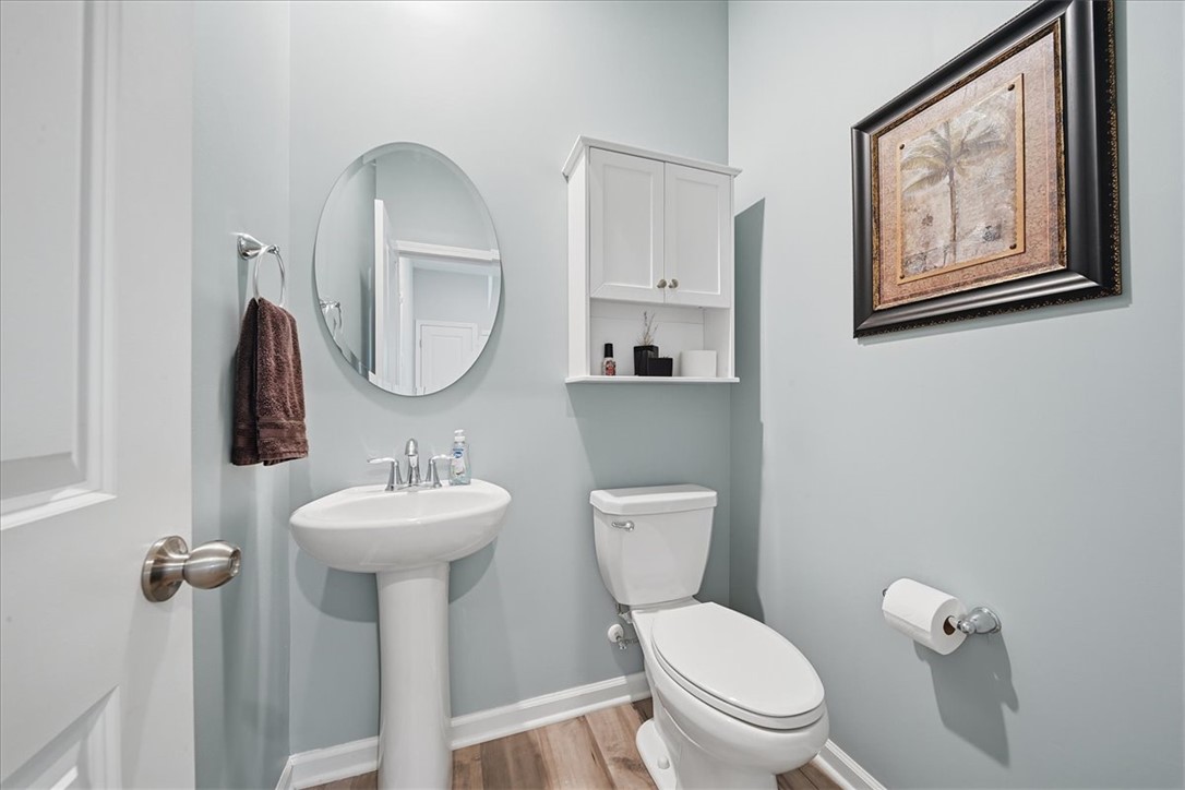208 Grassy Creek Way Pendleton, SC 29670 - Photo 10 of 43 A compact and functional bathroom space featuring modern fixtures and a convenient pedestal sink.