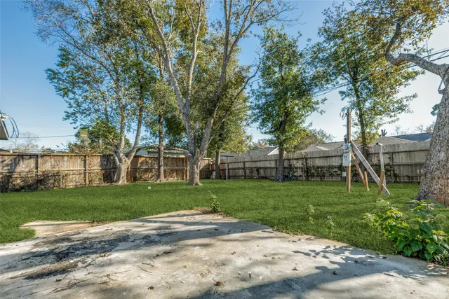 a view of a park with a large trees