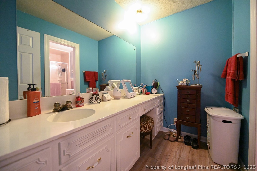 811 Butler Island Road Roseboro, NC 28382 - Photo 27 of 43 a bathroom with a sink vanity and a mirror