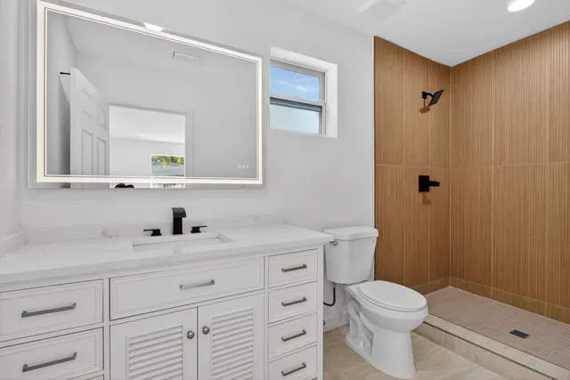 a bathroom with a toilet a sink and mirror