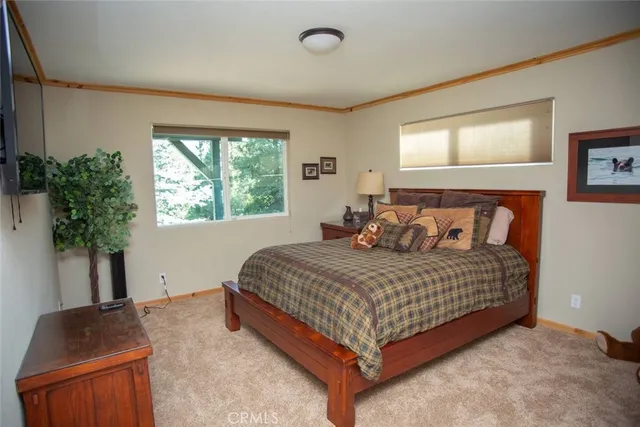 a bedroom with a bed and window