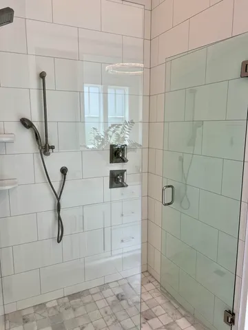 a bathroom with shower