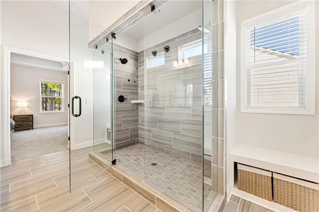 a bathroom with a shower