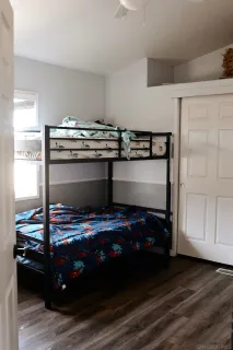 a kitchen with a stove and a cabinet