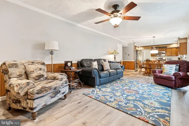 a living room with furniture and a rug
