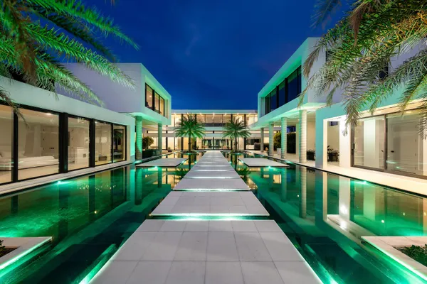 a view of a porch with a swimming pool