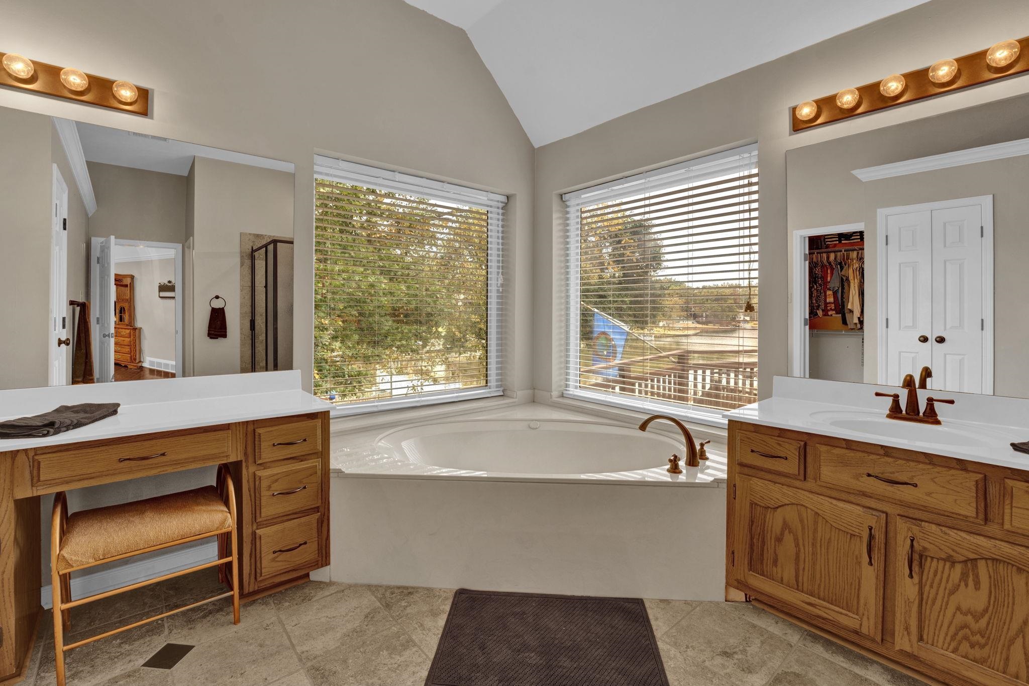 4077 Cedar Point Road Lakeland, TN 38002 - Photo 12 of 25 a bathroom with a bathtub a sink a vanity and a window