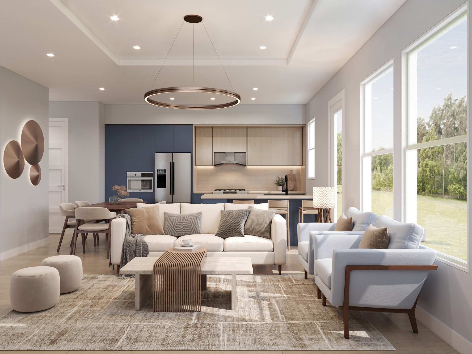 0 Mansfield Street Houston, TX 77091 - Photo 7 of 21 This is a spacious, modern open-concept living space with a full kitchen, large windows providing ample natural light. The room offers a comfortable and stylish setting ideal for both relaxing and entertaining.