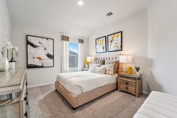 a bedroom with a bed and a couch