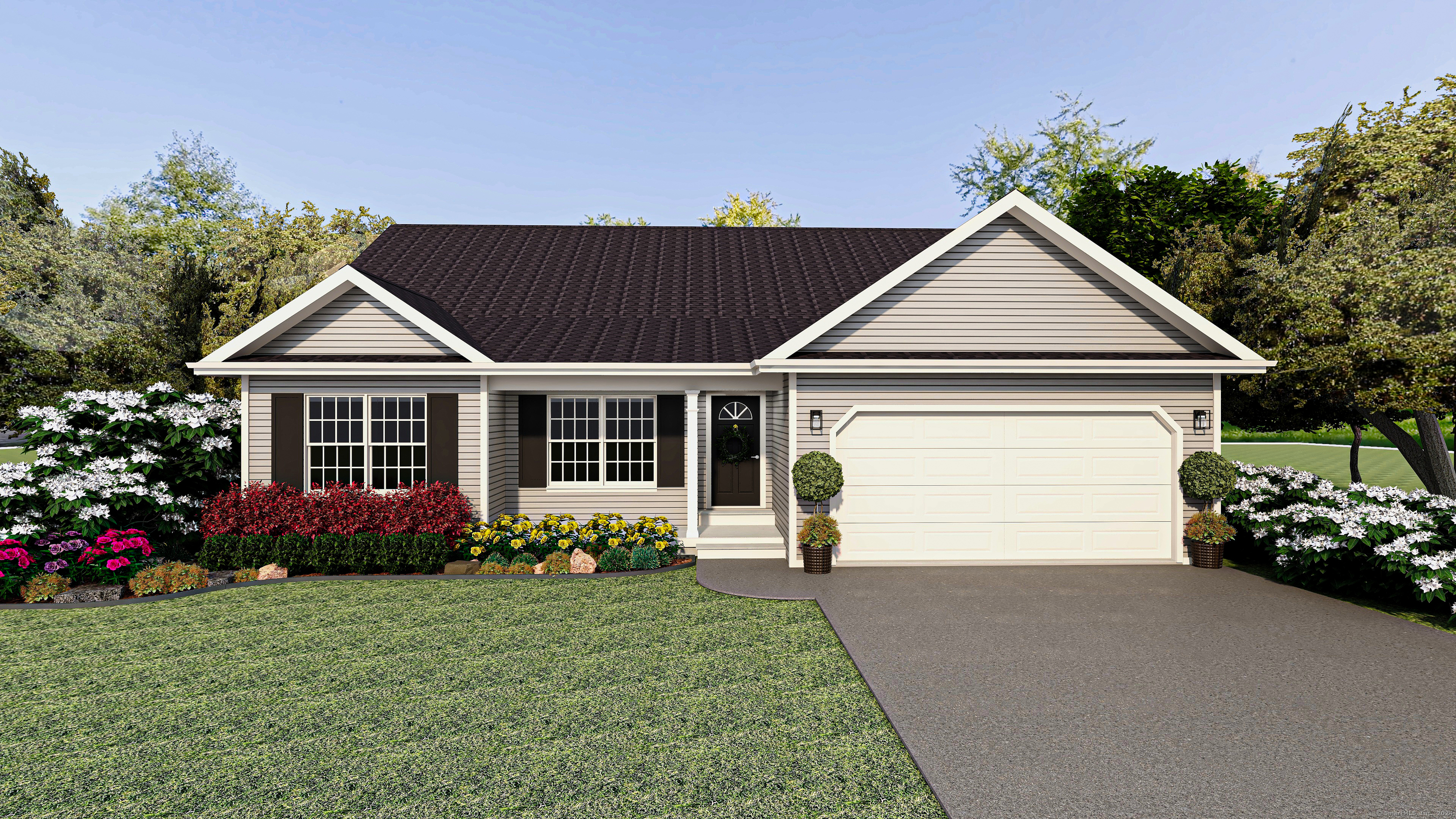 a front view of a house with a garden