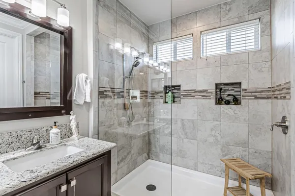 a bathroom with a shower