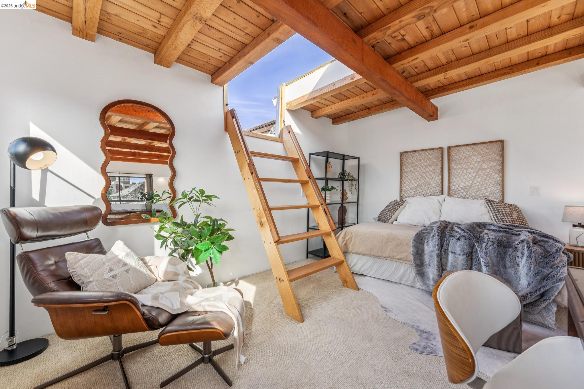 2015 Delaware Street Berkeley, CA 94709 - Photo 47 of 60 Carpeted bedroom featuring a wood ceiling with exposed beams