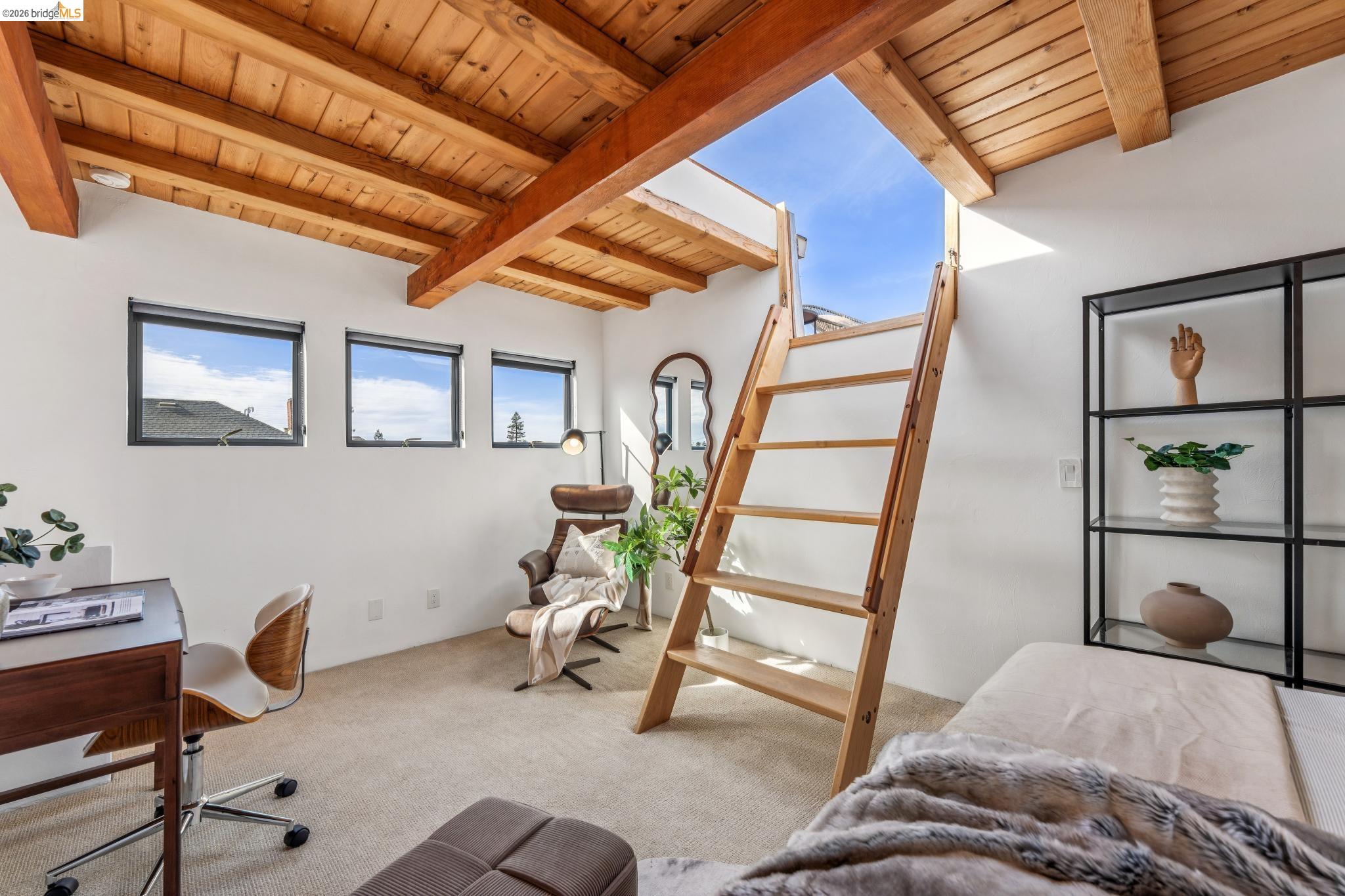 2015 Delaware Street Berkeley, CA 94709 - Photo 50 of 60 Carpeted office with a wood ceiling with exposed beams