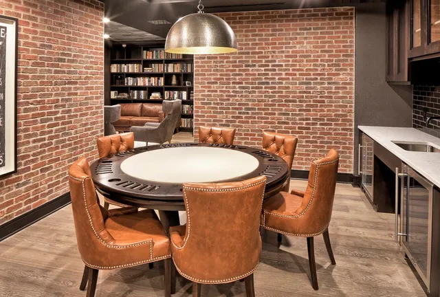 a table and chairs in a patio