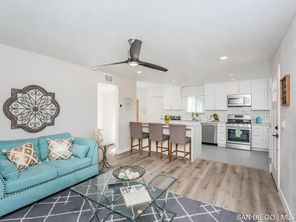 736 Snapdragon Street Encinitas, CA 92024 - Photo 8 of 25 a living room with stainless steel appliances lots of furniture and kitchen view