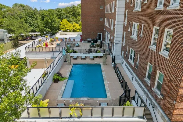 a view of a balcony from a window