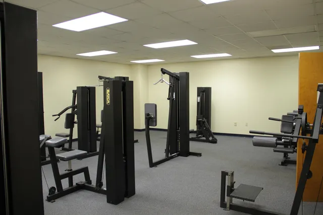 a view of a room with gym equipment